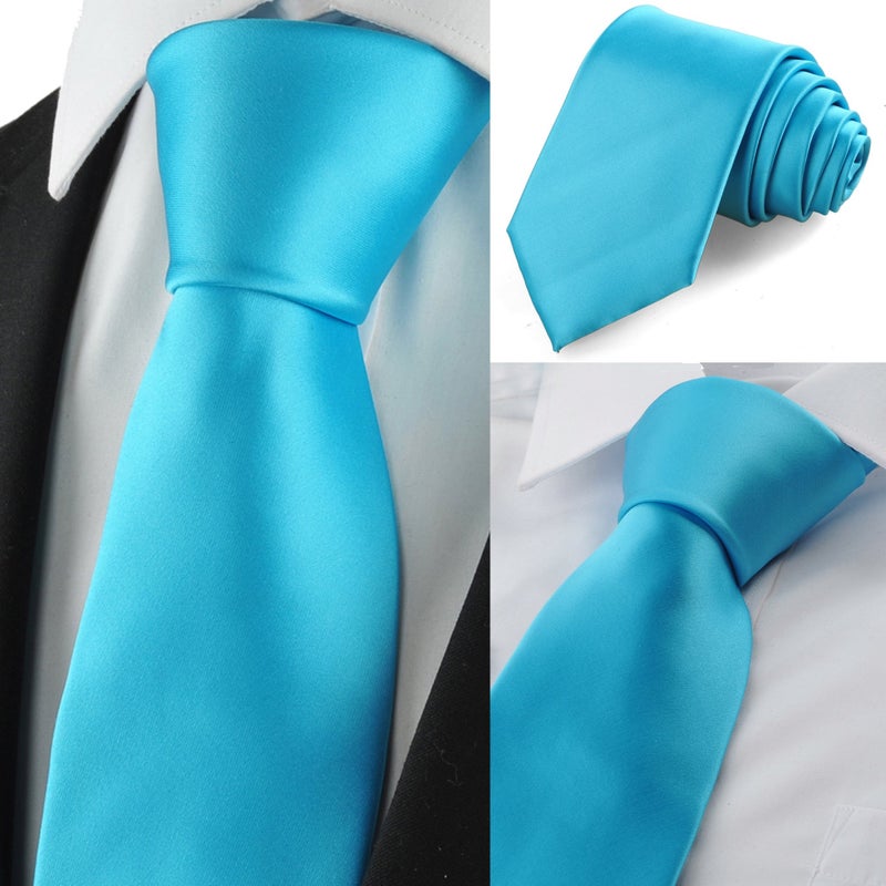 fortunatever Men's Solid Satin Necktie,Sky Blue Ties For Men With Gift Box - Image 3